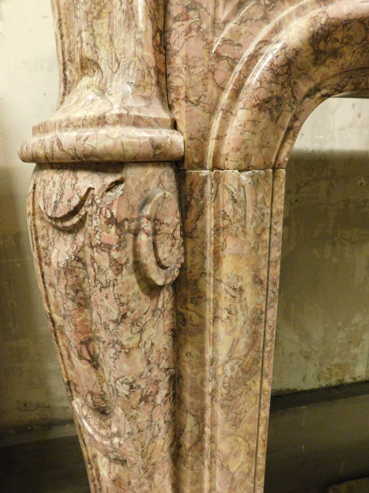 photo furniture Mantle Fireplace Carved In Breccia Pernice Marble, Italy