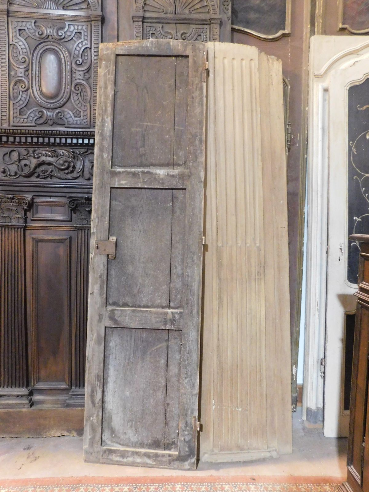 Double Wing Door In Oak Wood, Striped, Italy photo vintage