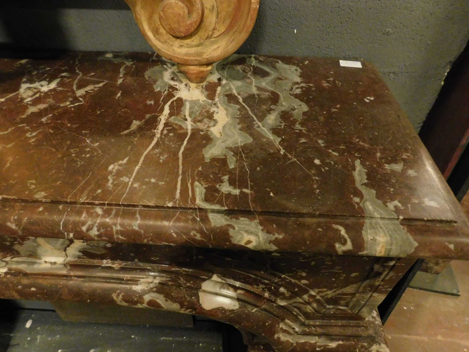 Mantle Fireplace, Carved In Veined Red Marble With Vents, France photo vinterior