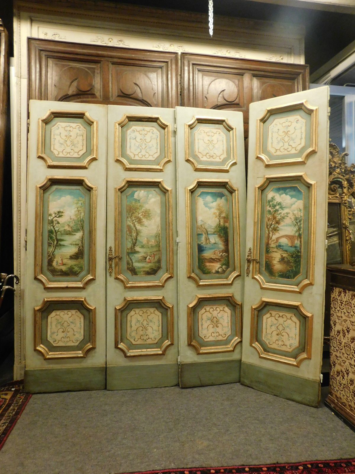 N.2 Double Doors In Richly Painted Wood, Lacquered Back, Italy photo furniture