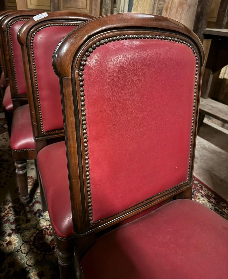 Set Of 6 Walnut Armchairs, Upholstered In Red Leather, From An Italian Theater photo 1733.0