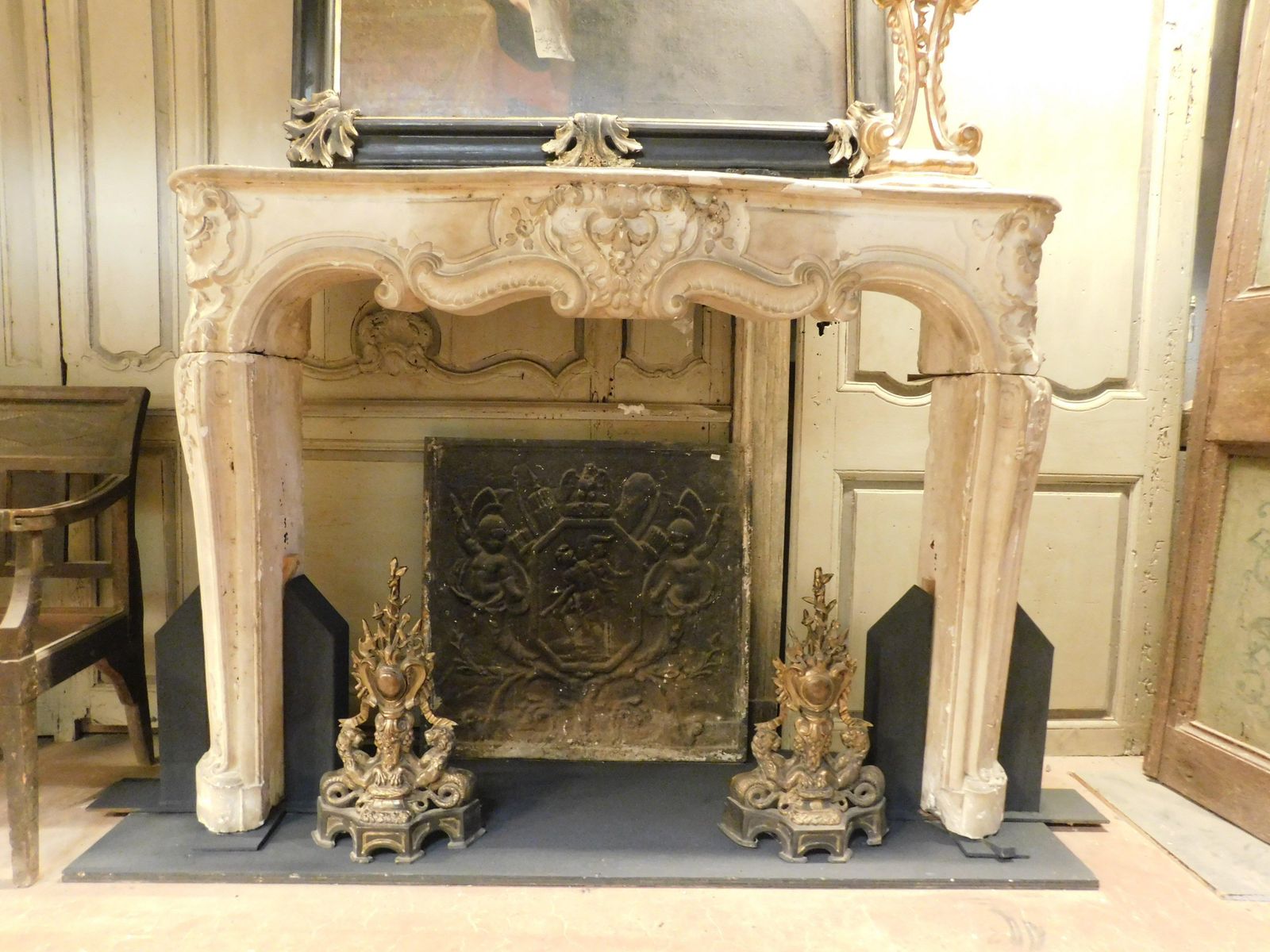 Fireplace Mantle In Richly Carved Burgundy Stone And Wavy Shape, Italy photo Home Fixtures