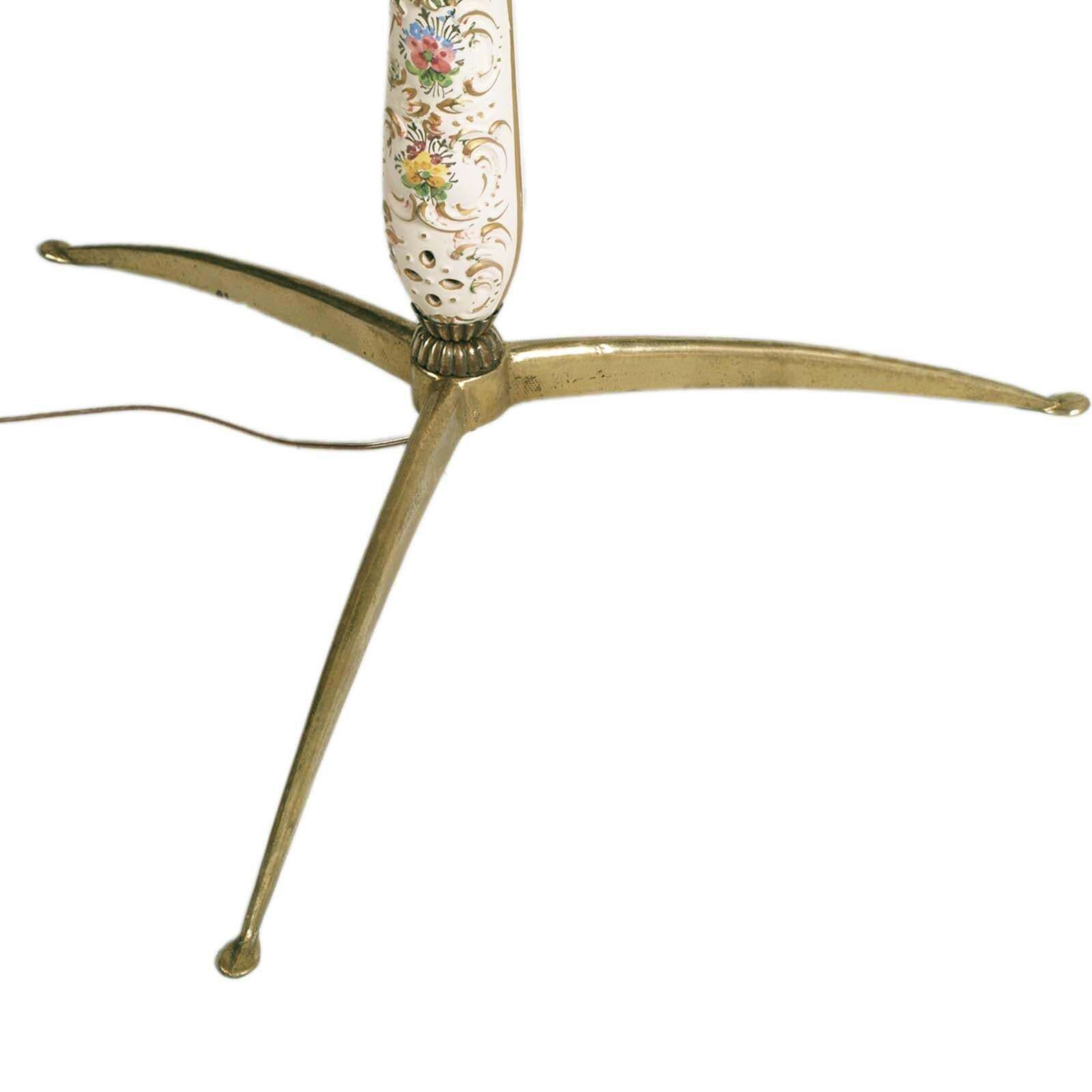 Floor Lamp Gio Ponti Attributed, Bronze Stem, Inserts Ceramic Sesto Fiorentino photo for sale