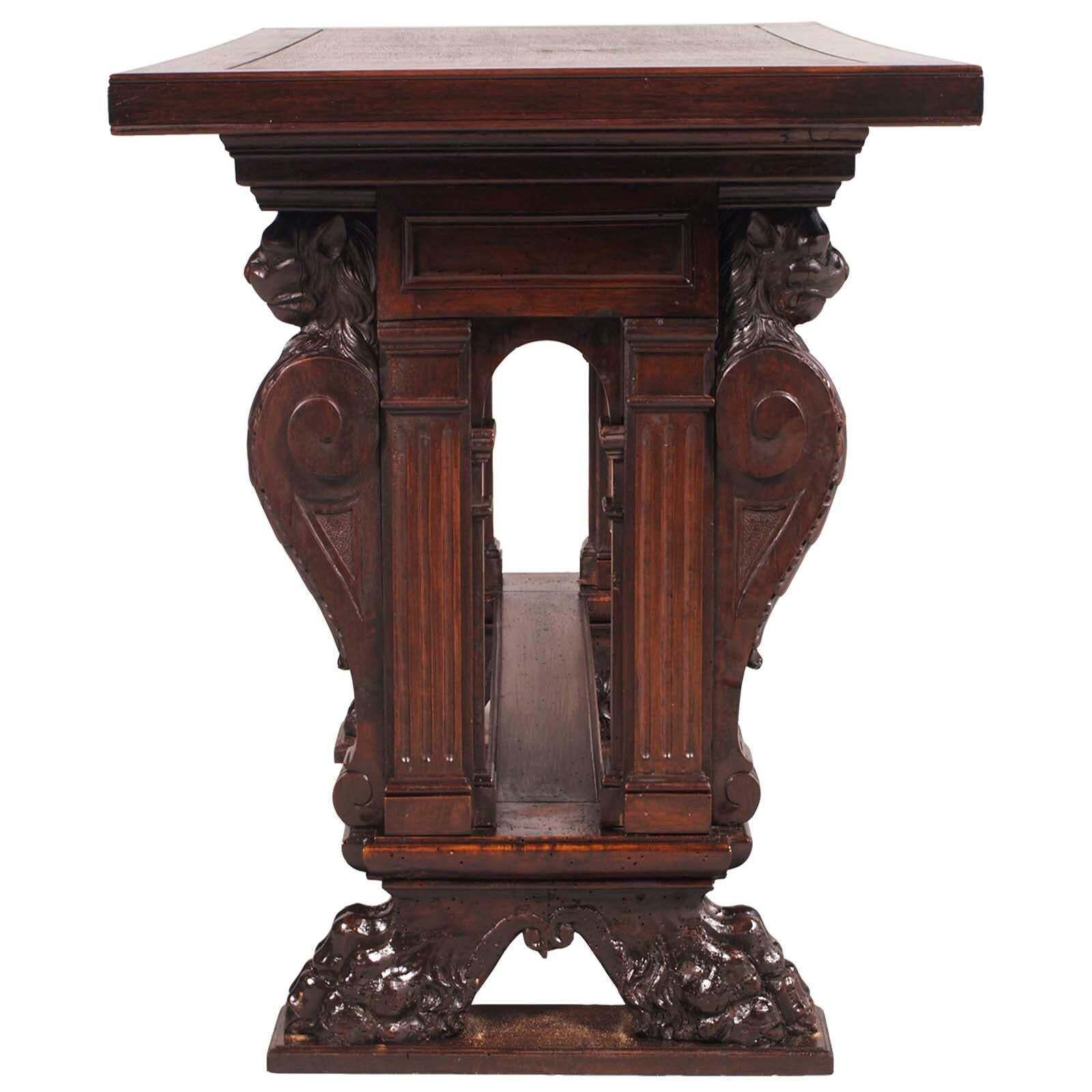 Late 19th Century Table, Writing Desk Hand Carved Walnut By Testolini & Salviati photo for sale