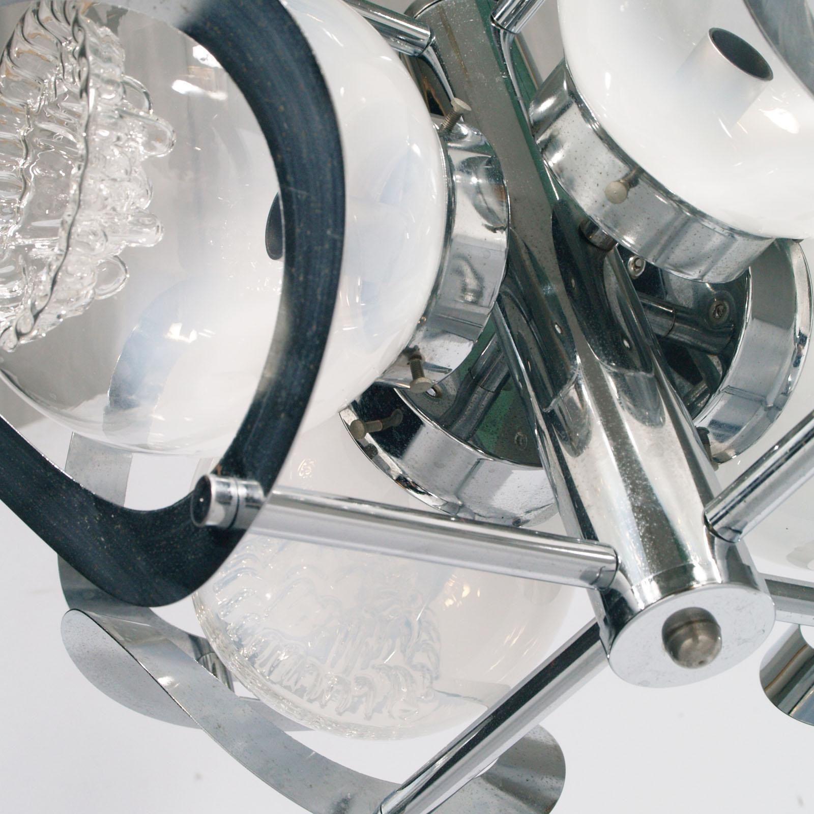 Space Age Mazzega Chandelier In Chromed Steel And Murano Glass, 4 Light photo 1756.0