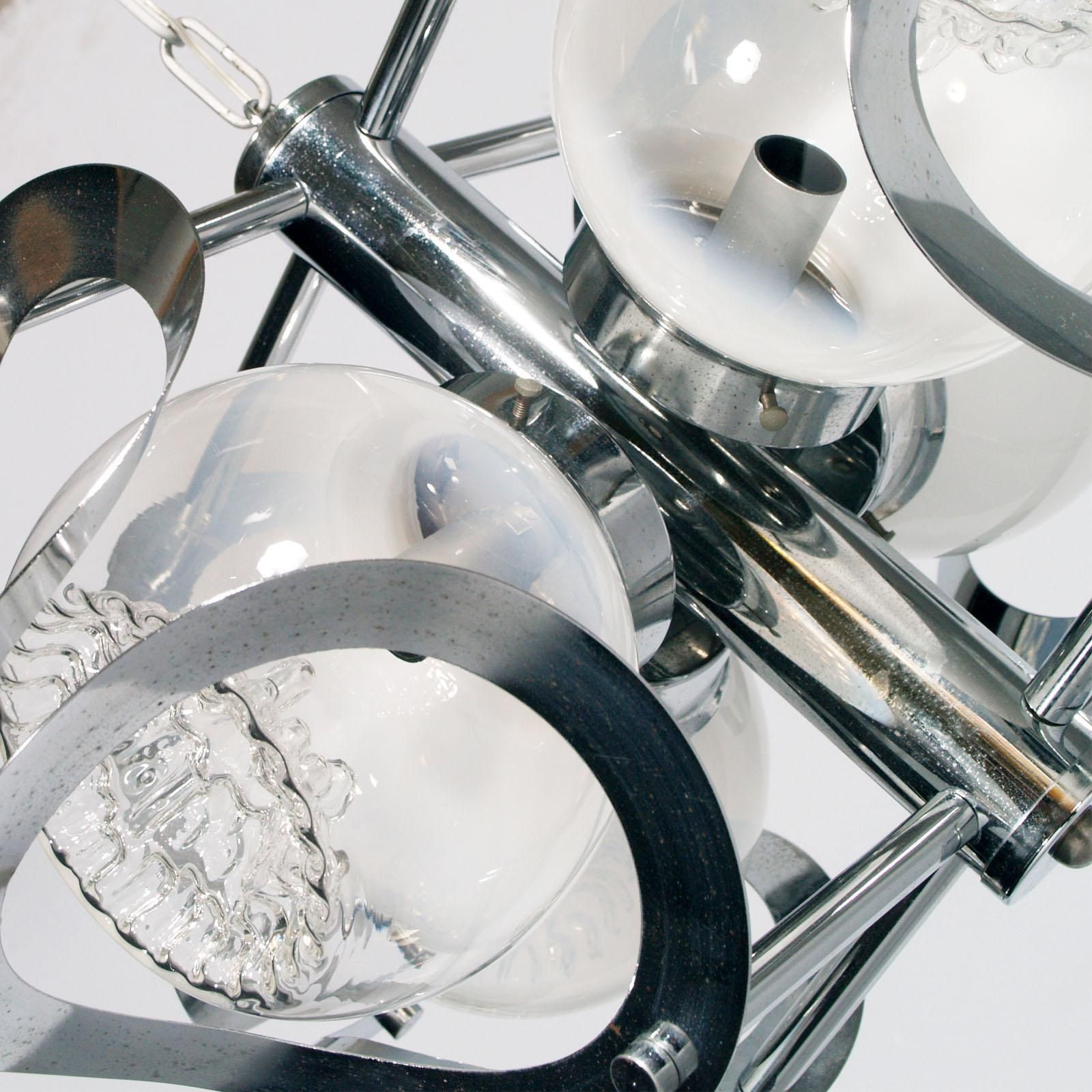 Space Age Mazzega Chandelier In Chromed Steel And Murano Glass, 4 Light photo vinterior