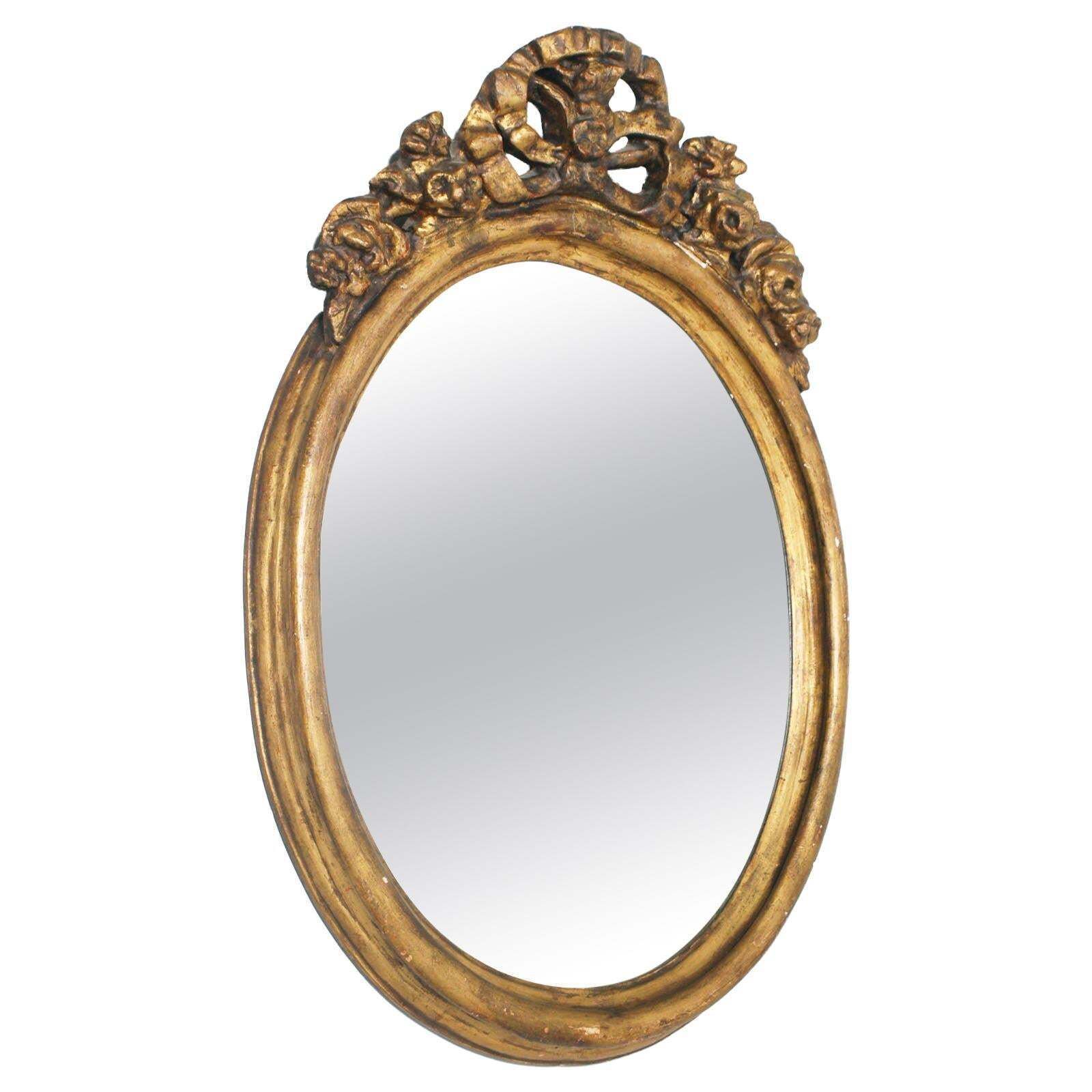 18th Century Oval Giltwood Gold Leaf Baroque Mirror Signed Barris Roma