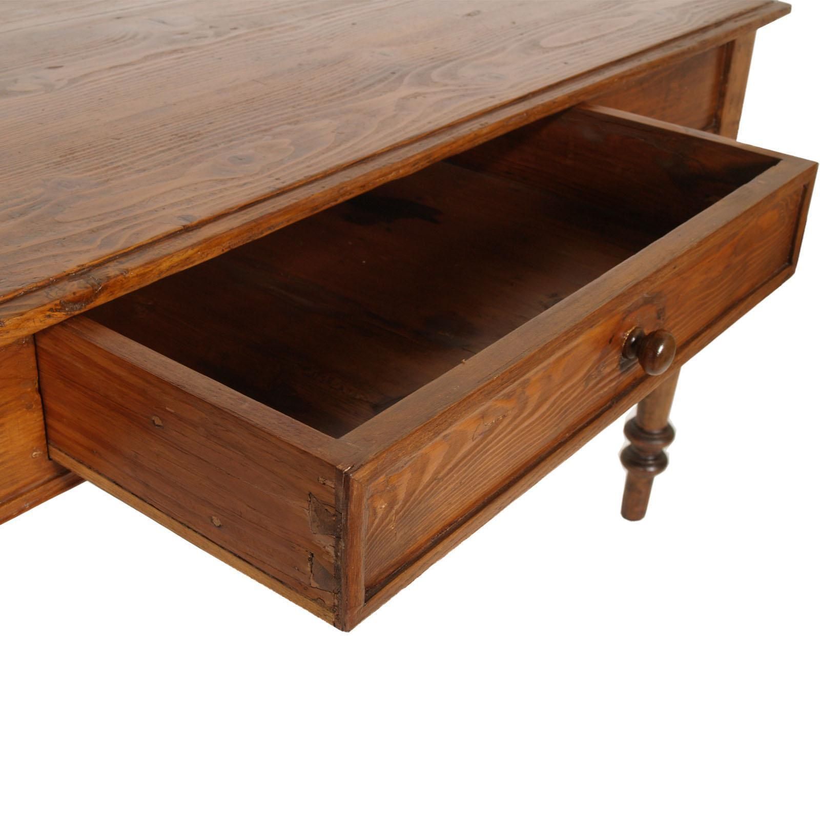 1850s Italian Country Neoclassic Rustic Table Desk, One Drawer, Wax Polished photo furniture