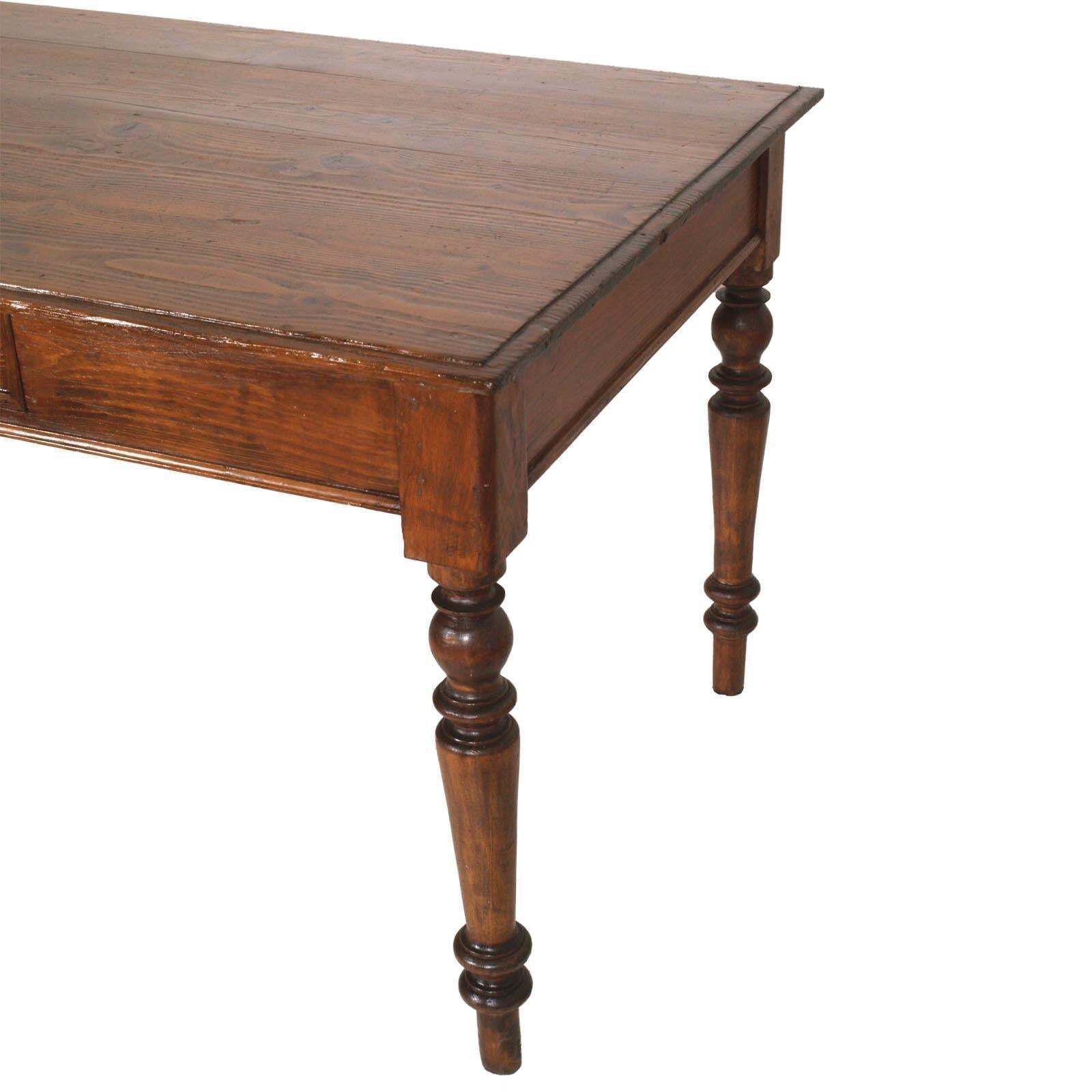 1850s Italian Country Neoclassic Rustic Table Desk, One Drawer, Wax Polished photo for sale