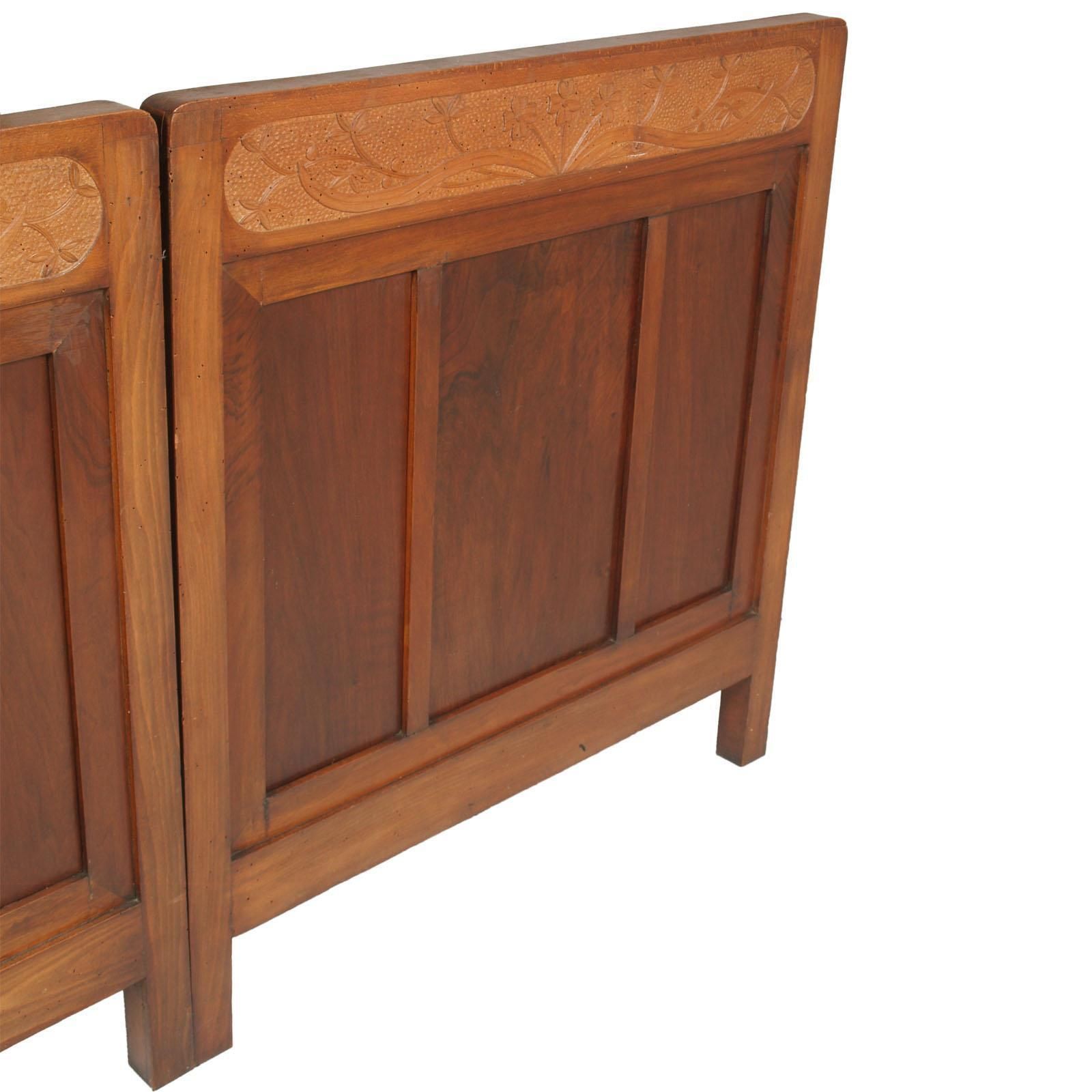 Antique Double Twin Bed, Art Nouveau, In Hand Carved Cherry Wood, Wax Polished photo buy