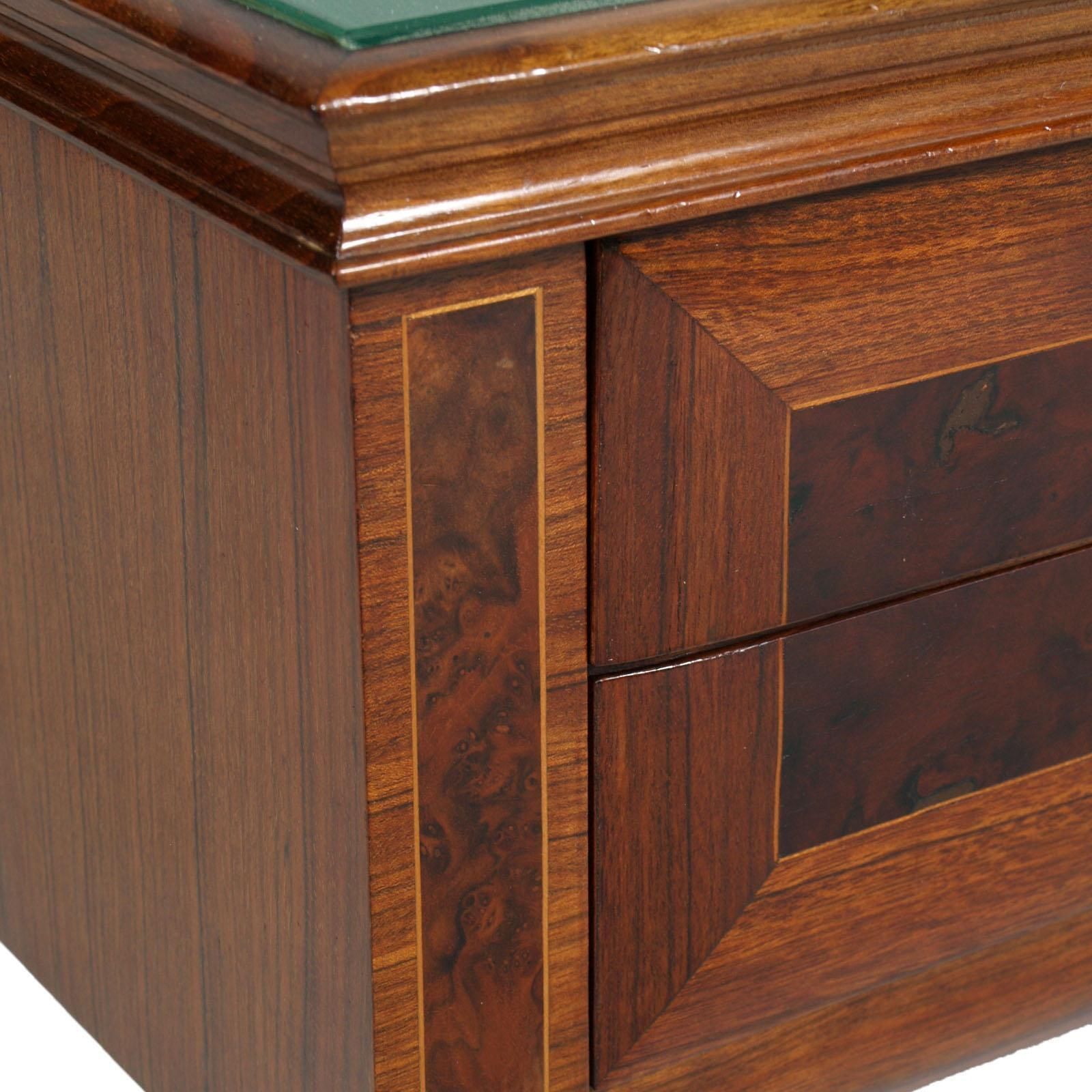 1950s Nightstands, Walnut Bicolor, Burl & Maple Inlaid Golden Brass Accessories photo vinterior