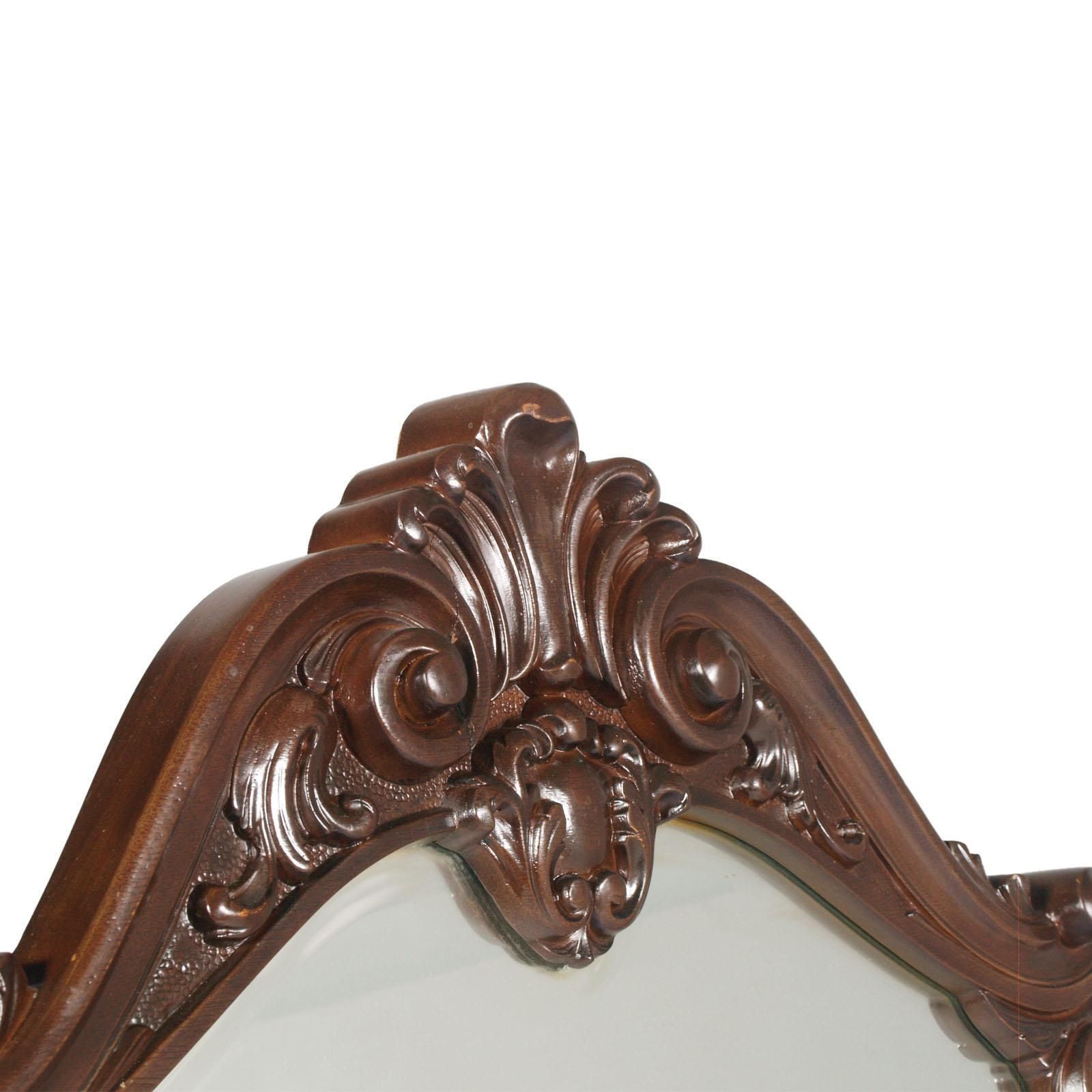 18th Century Baroque Renaissance Hand Carved Wall Mirror, Restored Wax Polished photo furniture