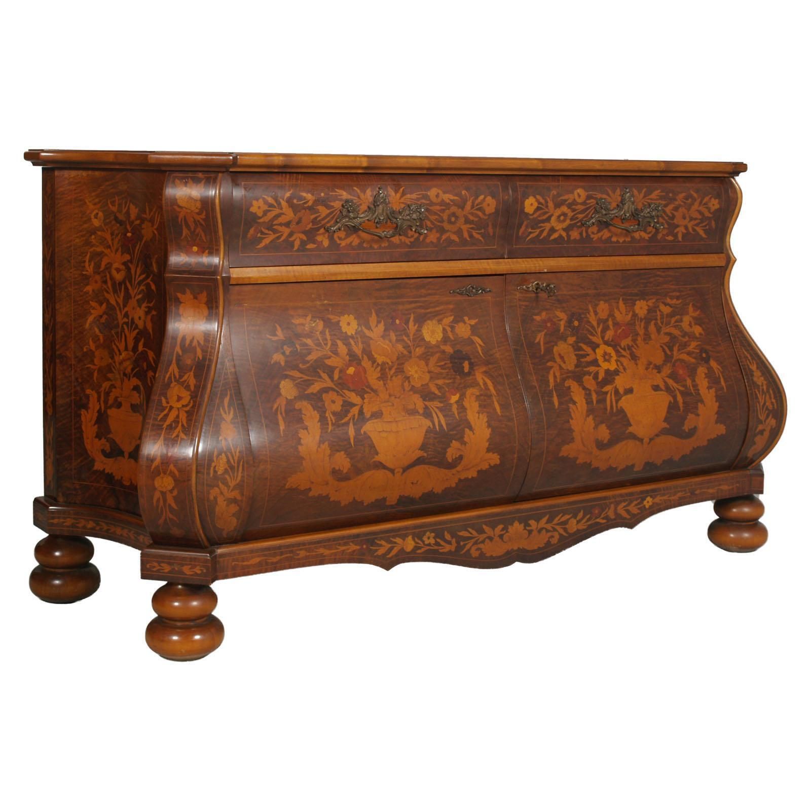1930s Venetian Walnut Baroque Sideboard And Display Cabinet Richly Floral Inlaid photo for sale