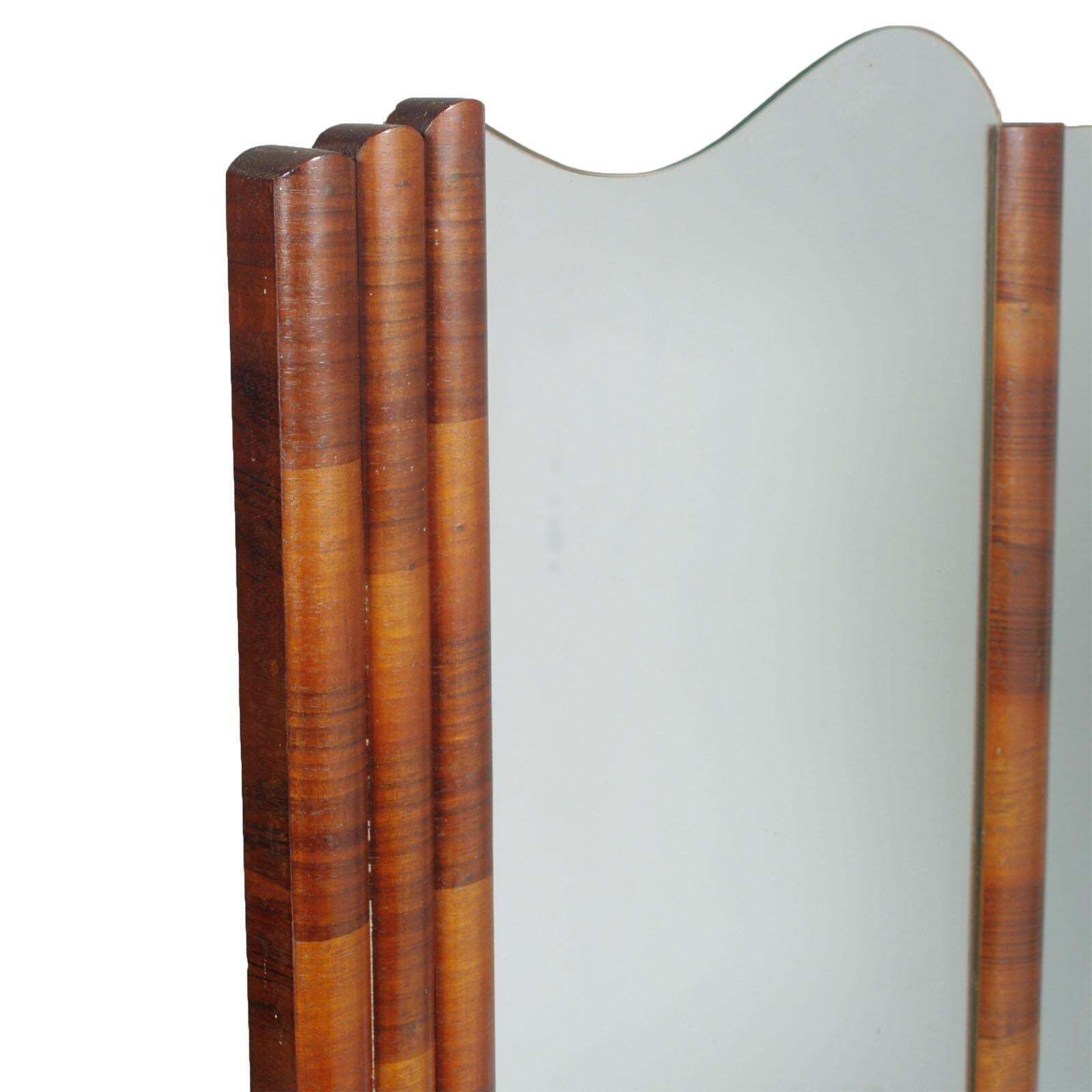Italy Large Wall Mirror Art Deco, Burl Walnut, Excellent Conditions Wax Polished photo for sale