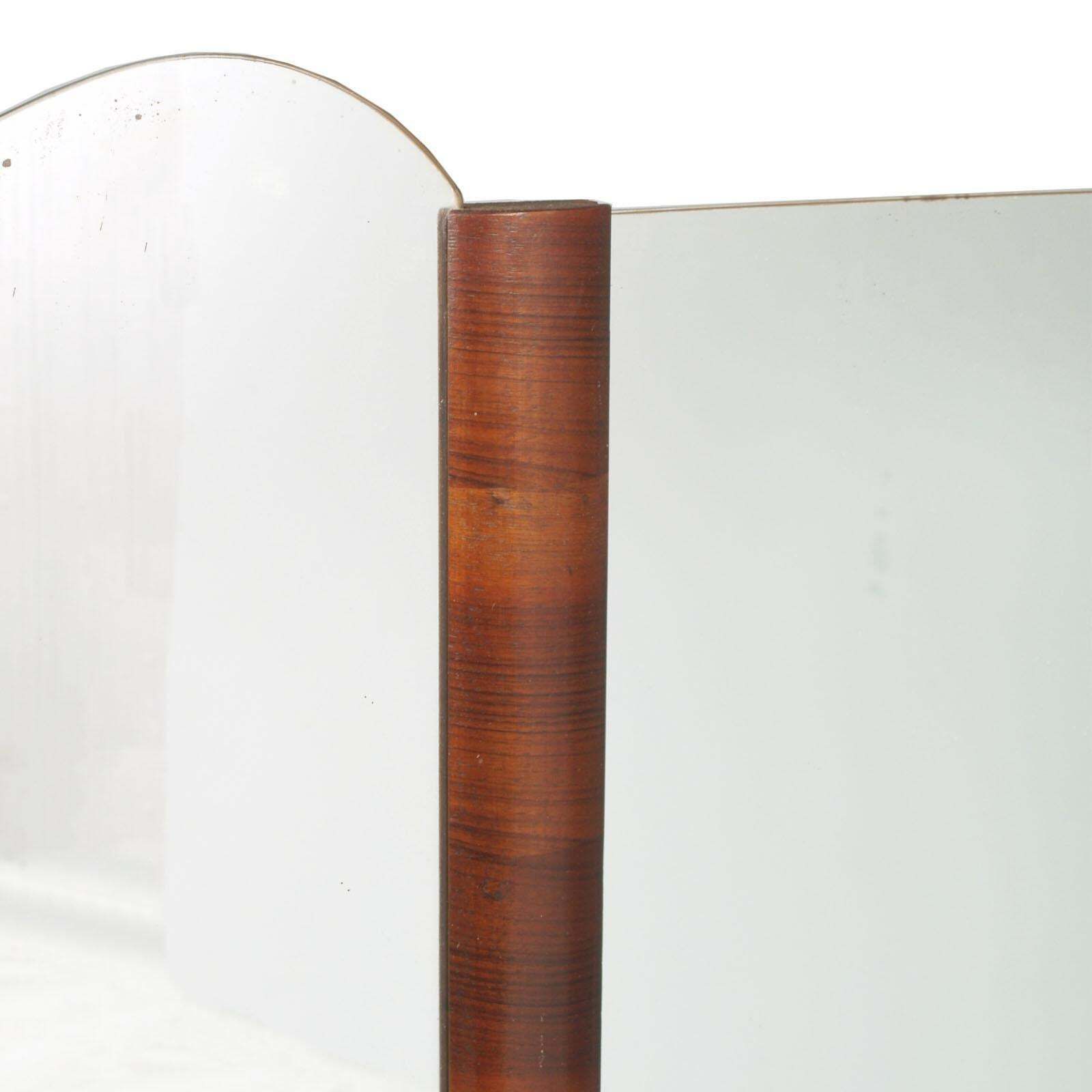 Italy Large Wall Mirror Art Deco, Burl Walnut, Excellent Conditions Wax Polished photo 4938.0