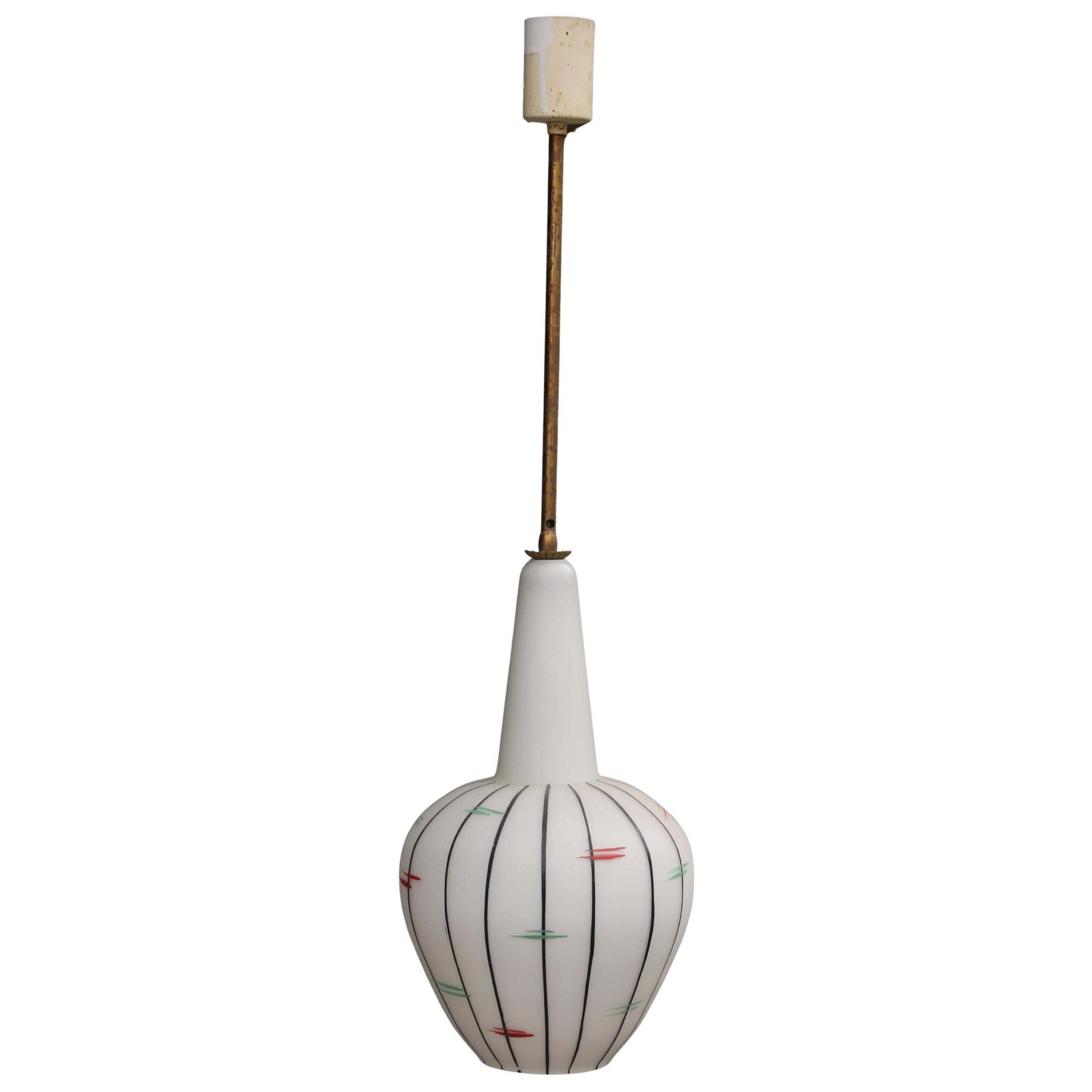 Vistosi 1950s Murano Glass Pendant Chandelier Brass Rod
