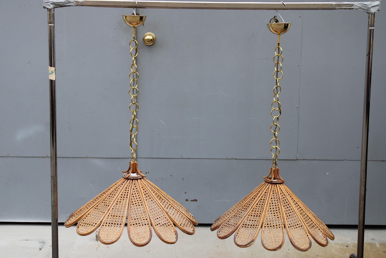 Decorative Pair Of Bamboo And Brass Chandeliers Italian Design 1950s photo furniture