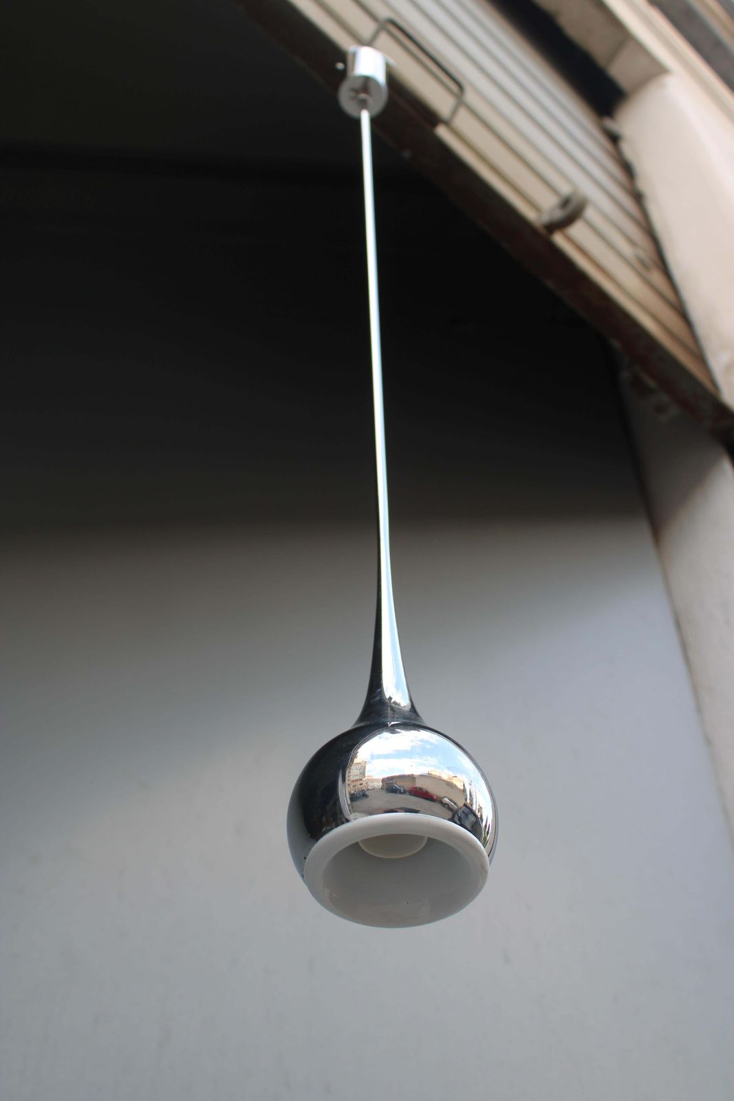 Minimal Esperia Chromed Metal Trumpet Chandelier 1970s photo buy