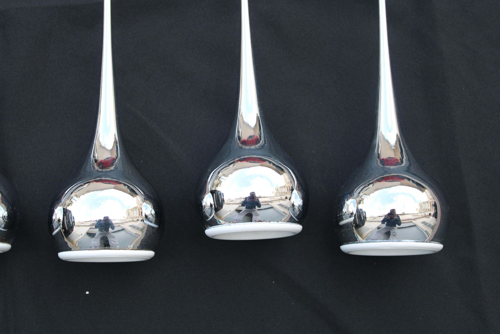 Lighting Minimal Esperia Chromed Metal Trumpet Chandelier 1970s photo