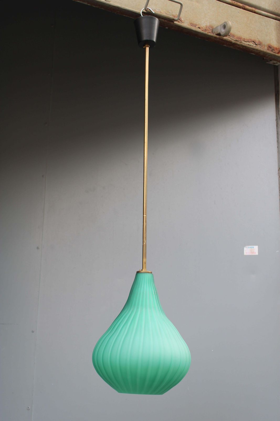 Vistosi Chandelier Green Color Murano Glass And Brass 1950s photo furniture