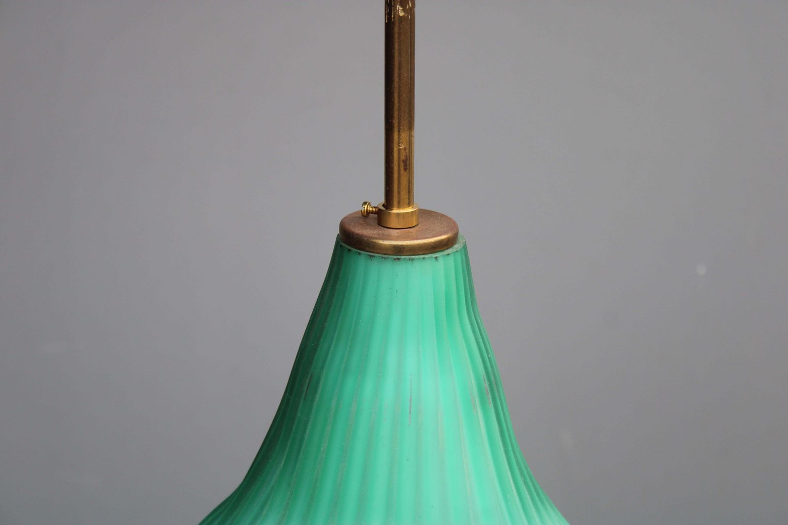 Vistosi Chandelier Green Color Murano Glass And Brass 1950s photo 1010.0