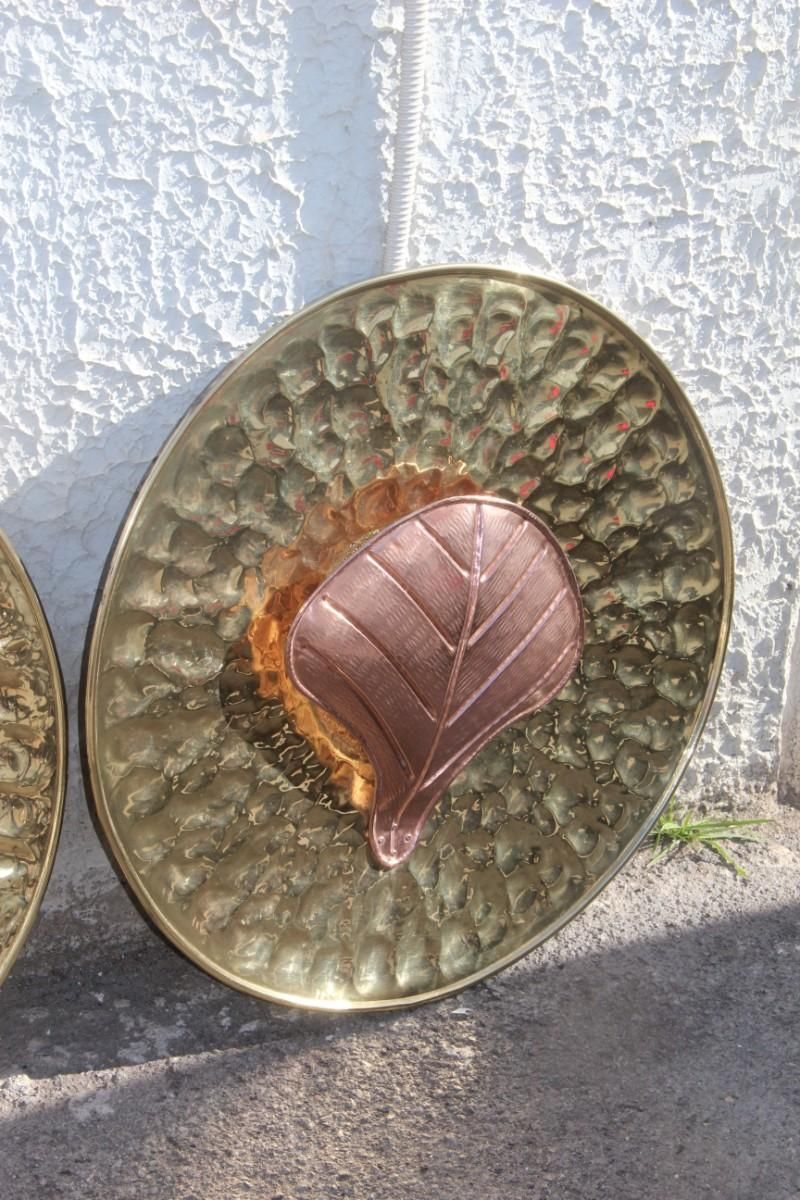 Large Wall Lamps In Martellato Brass And Copper Italy 1970s Crespi Style photo for sale