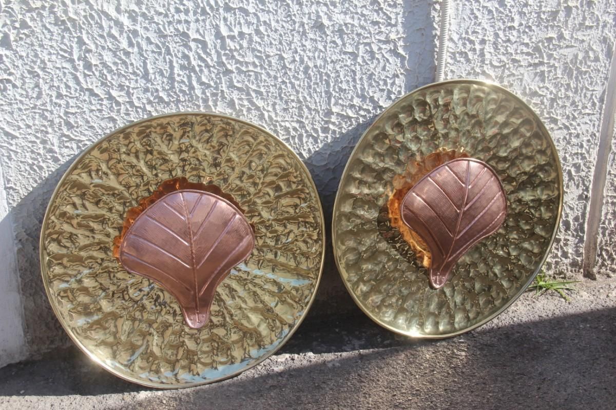 Large Wall Lamps In Martellato Brass And Copper Italy 1970s Crespi Style photo Lighting