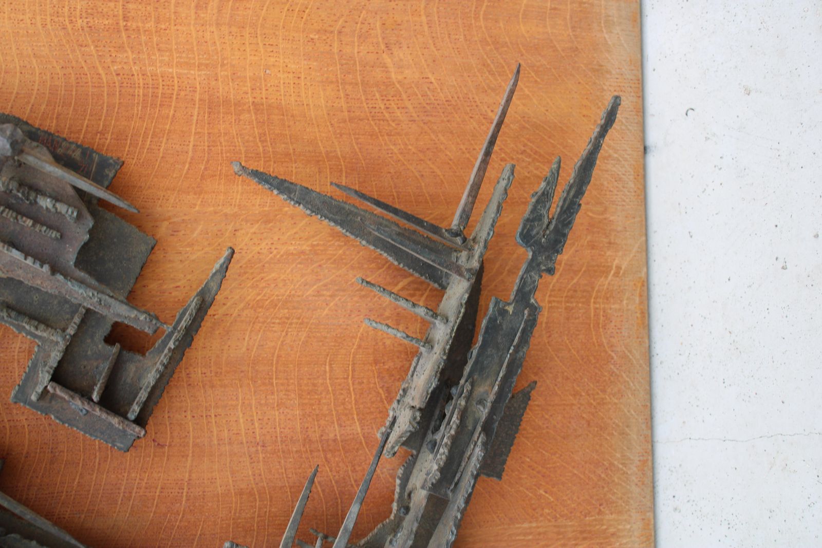 Brutalist Wall Sculpture  Forged Iron 1971 Italy Wooden Panel photo 5097.0