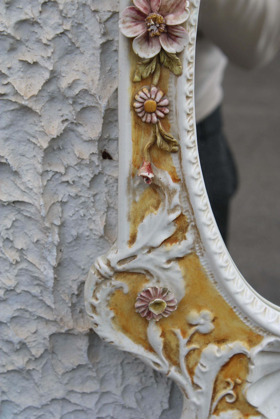 Italian Rococo Style Mirror In 1950s Ceramic White And Yellow photo 956.0
