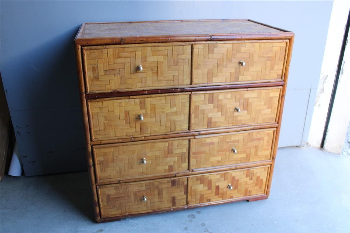 photo vintage Midcentury Chest Of Drawers In Bamboo Brass Italian 1950s