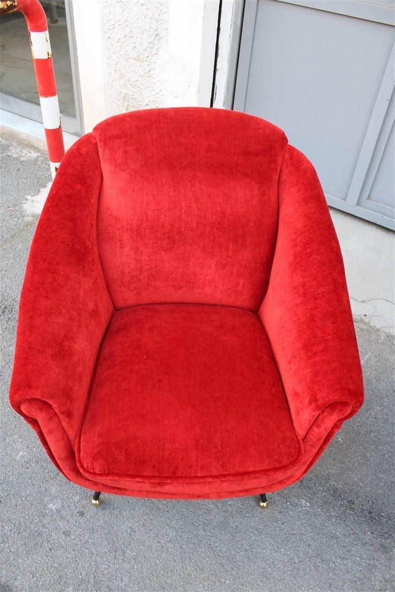 photo furniture Pair Of Framar 1950s Italy Armchairs Metal And Brass Feet Red Fabric