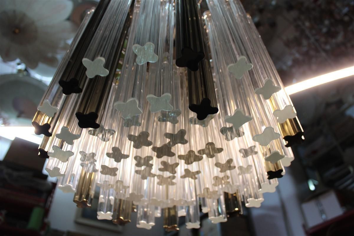 photo furniture Venini Quadrifogio Italia 1970s Round Chandelier Chromed Metal Structure