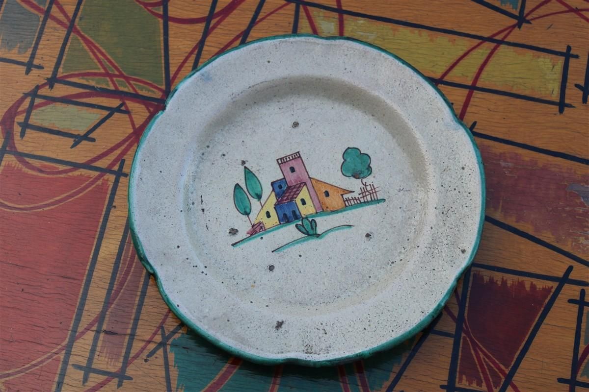 Avallone Round Ceramic Plate Vietri Sul Mare Mid Century With Little Houses photo furniture