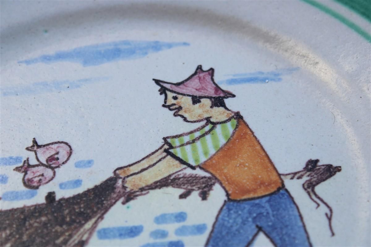 Round Plate Vietri C.A.S.  1950 With Fisherman Figures Made In Italy photo Home Decor