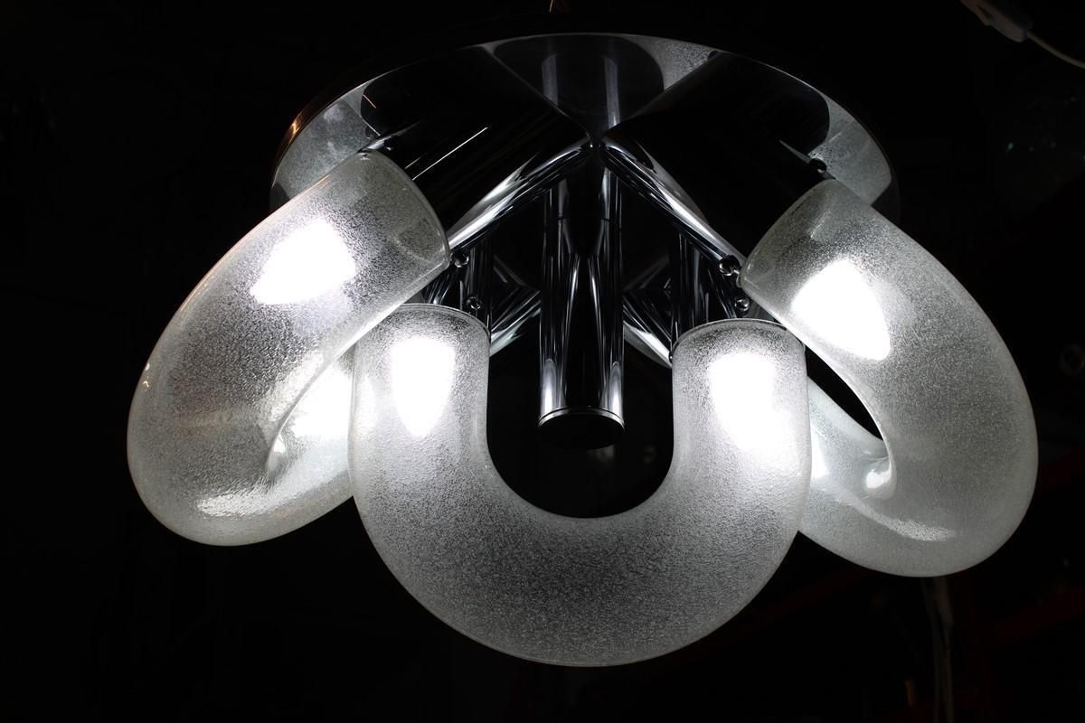 Carlo Nason For Mazzega Chandelier Pop Art Pulegoso 1970 Chromed Metal photo furniture