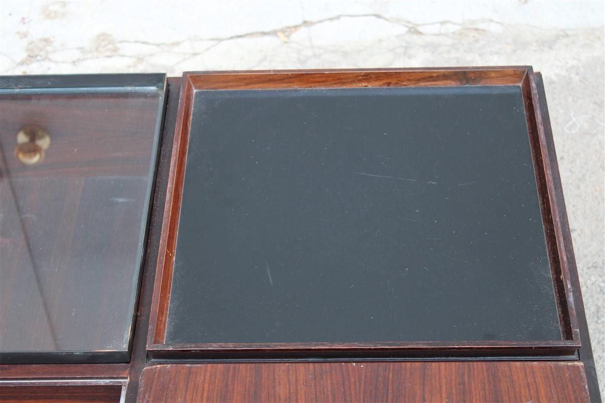 Low Square Wooden Coffee Table With Trays Luigi Sormani 1960 Italy Brass photo vinterior