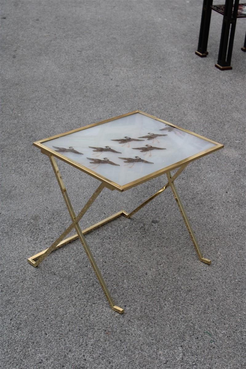 Tavolino Da Salotto In Solido Ottone E Lucite Con Fenicotteri Francia 1970s photo for sale