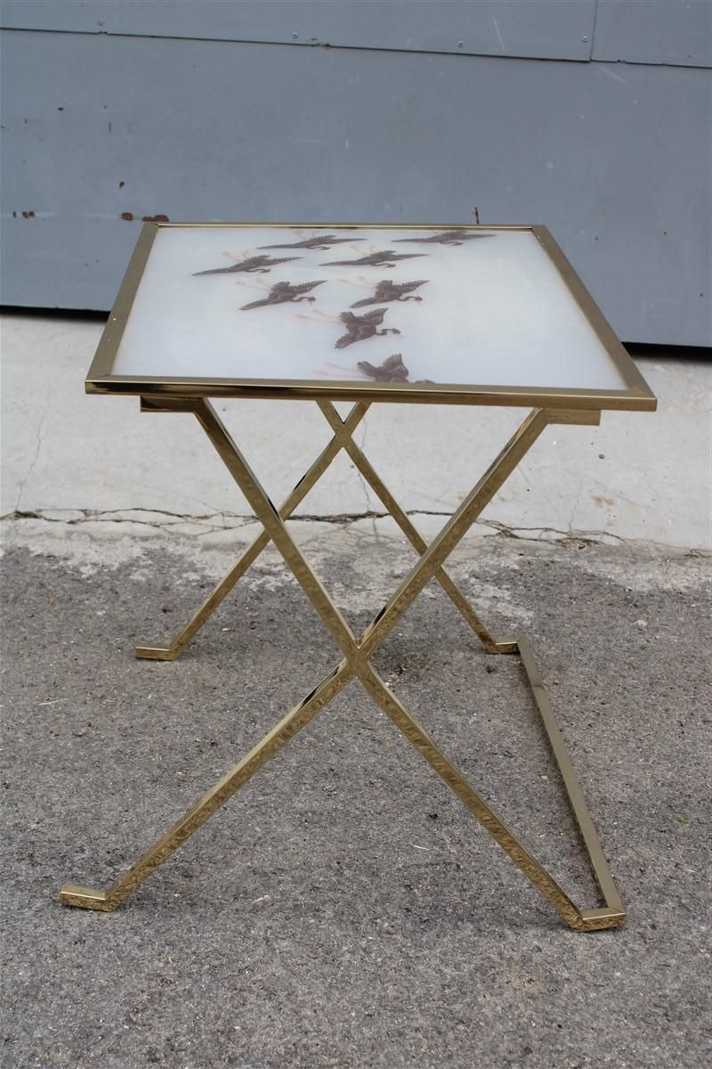 Tavolino Da Salotto In Solido Ottone E Lucite Con Fenicotteri Francia 1970s photo buy