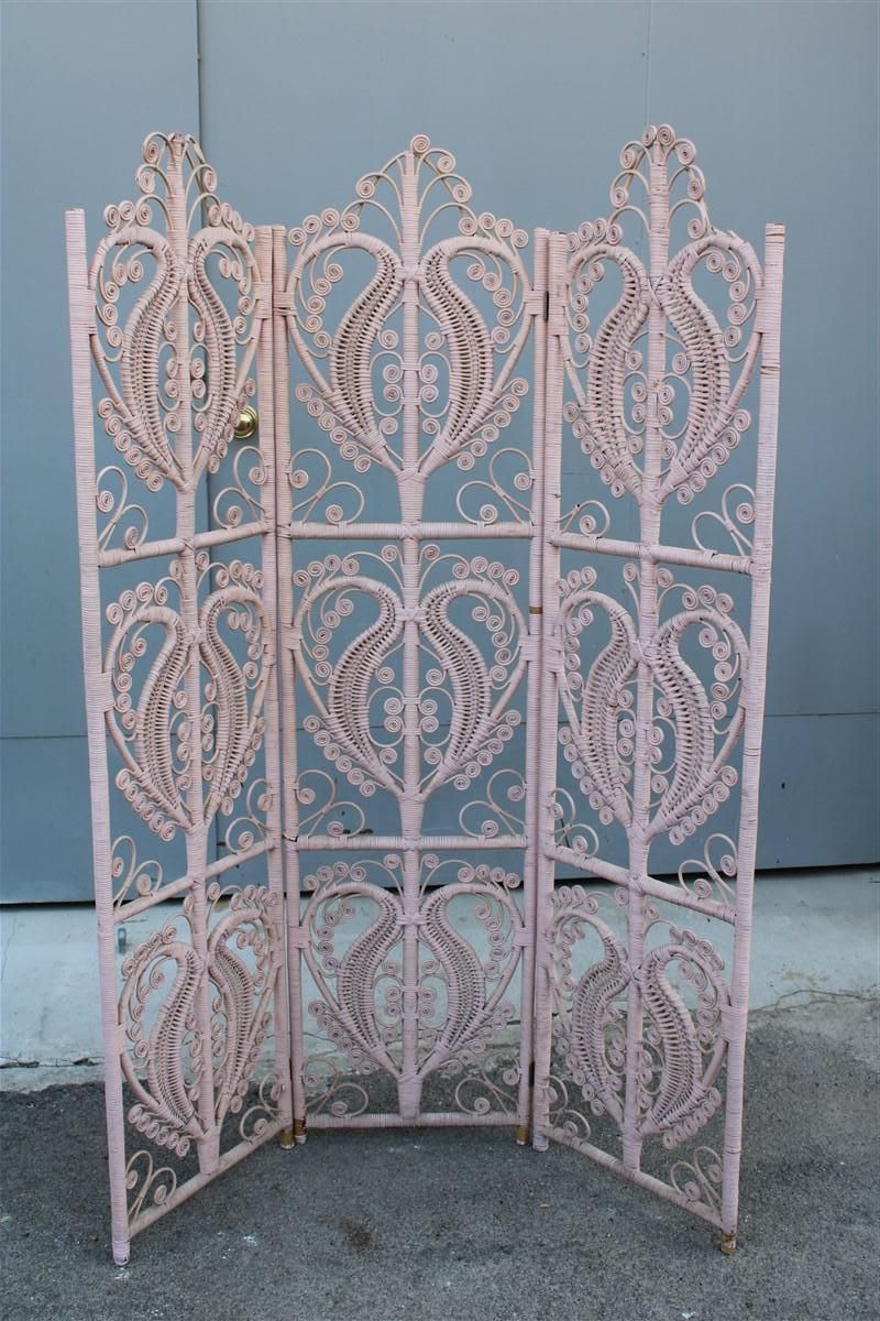 Hand Woven Bamboo Screen Partition Italian 1960s Pink photo furniture