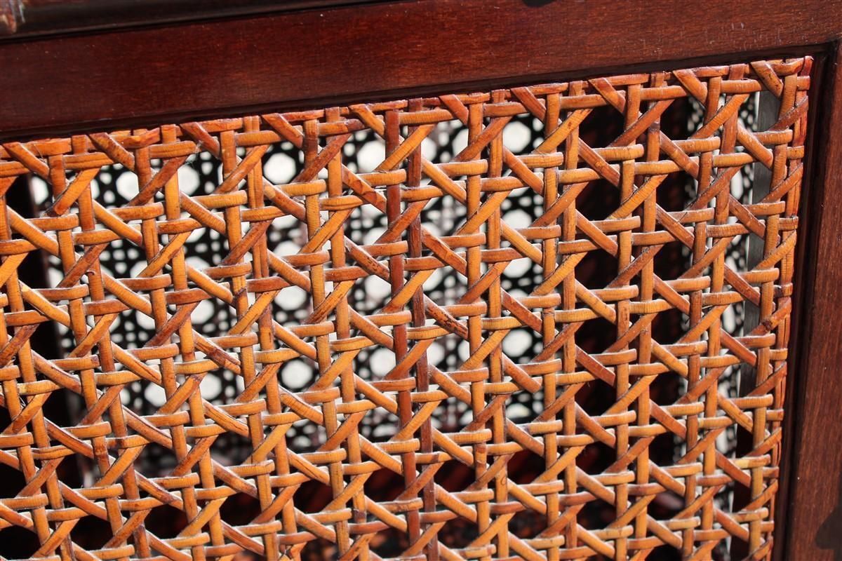 Bookcase Rounded Wall Display Case With Shelf In Carved Bamboo  Straw, 1960 photo vintage