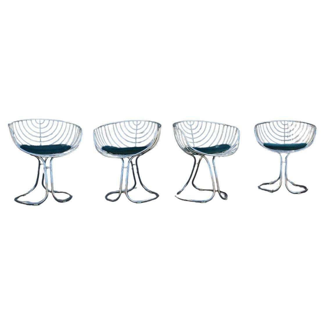 Chairs Model Marika Giorgio Rinaldi For Rima Italian Design 1970 Green Crhome
