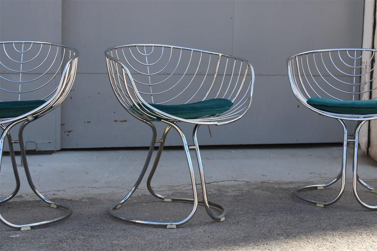 Chairs Model Marika Giorgio Rinaldi For Rima Italian Design 1970 Green Crhome photo for sale