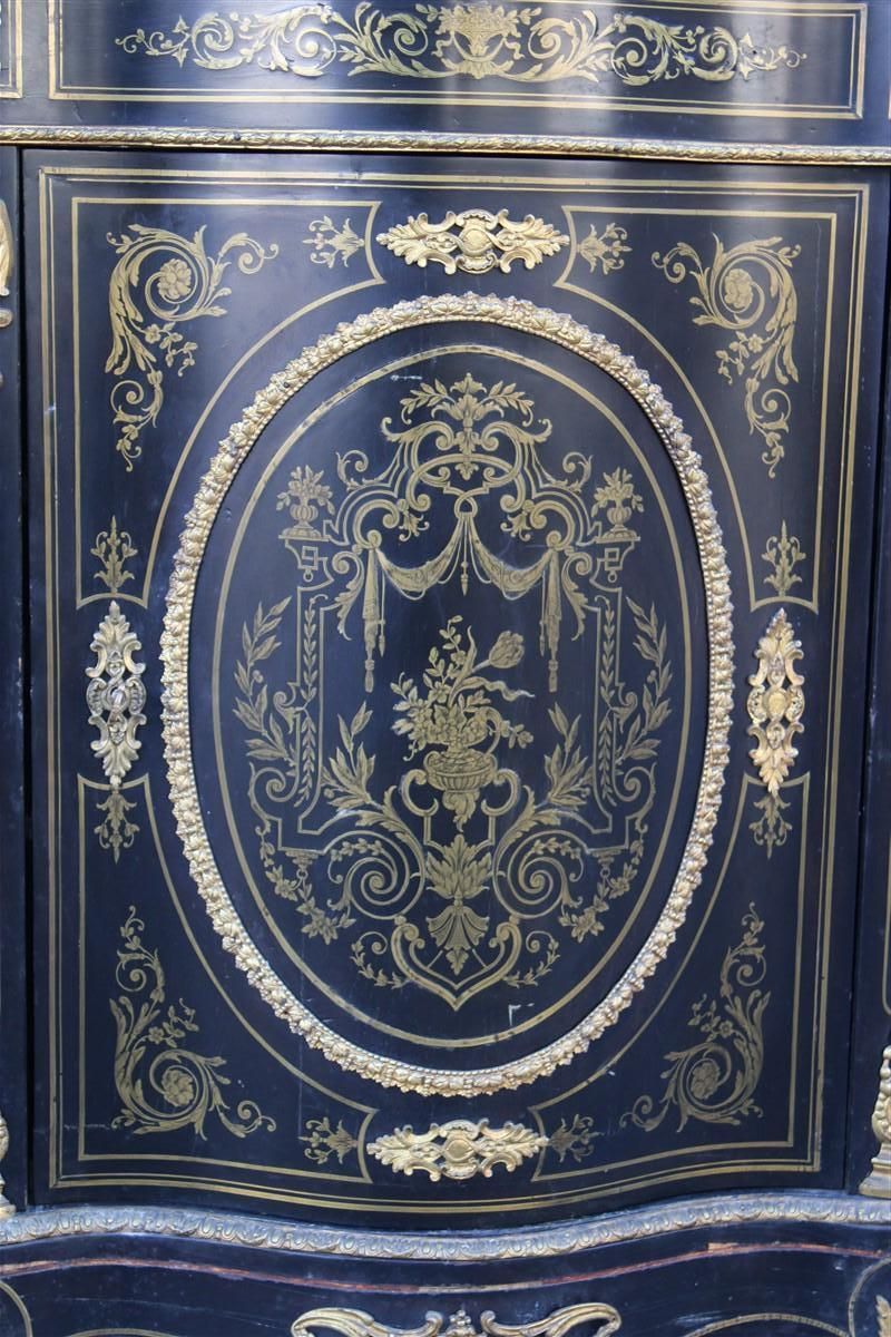 Cabinet Black And Gold Napoleon III 1860 France Marble Top André Charles Boulle photo for sale
