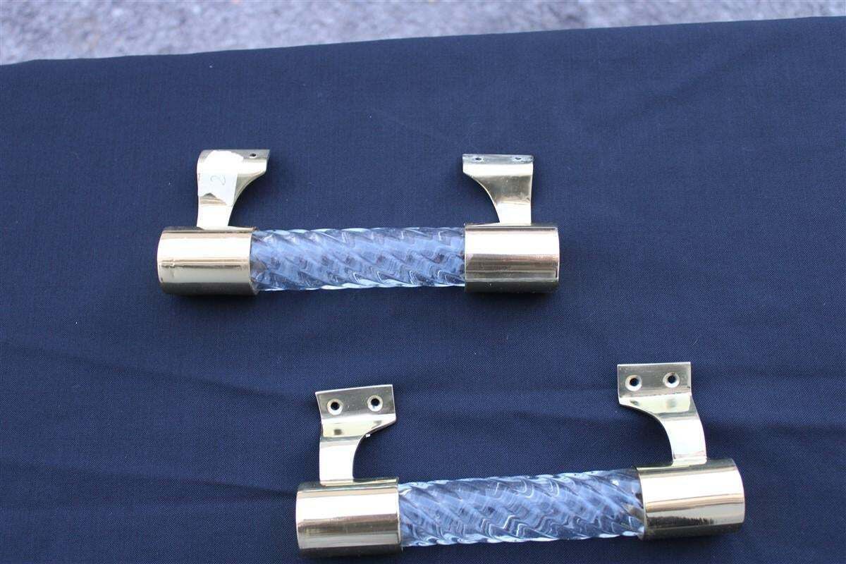 Pair Of Venini Handles In Murano Glass Torcello And Brass 1940s Gold photo Home Fixtures