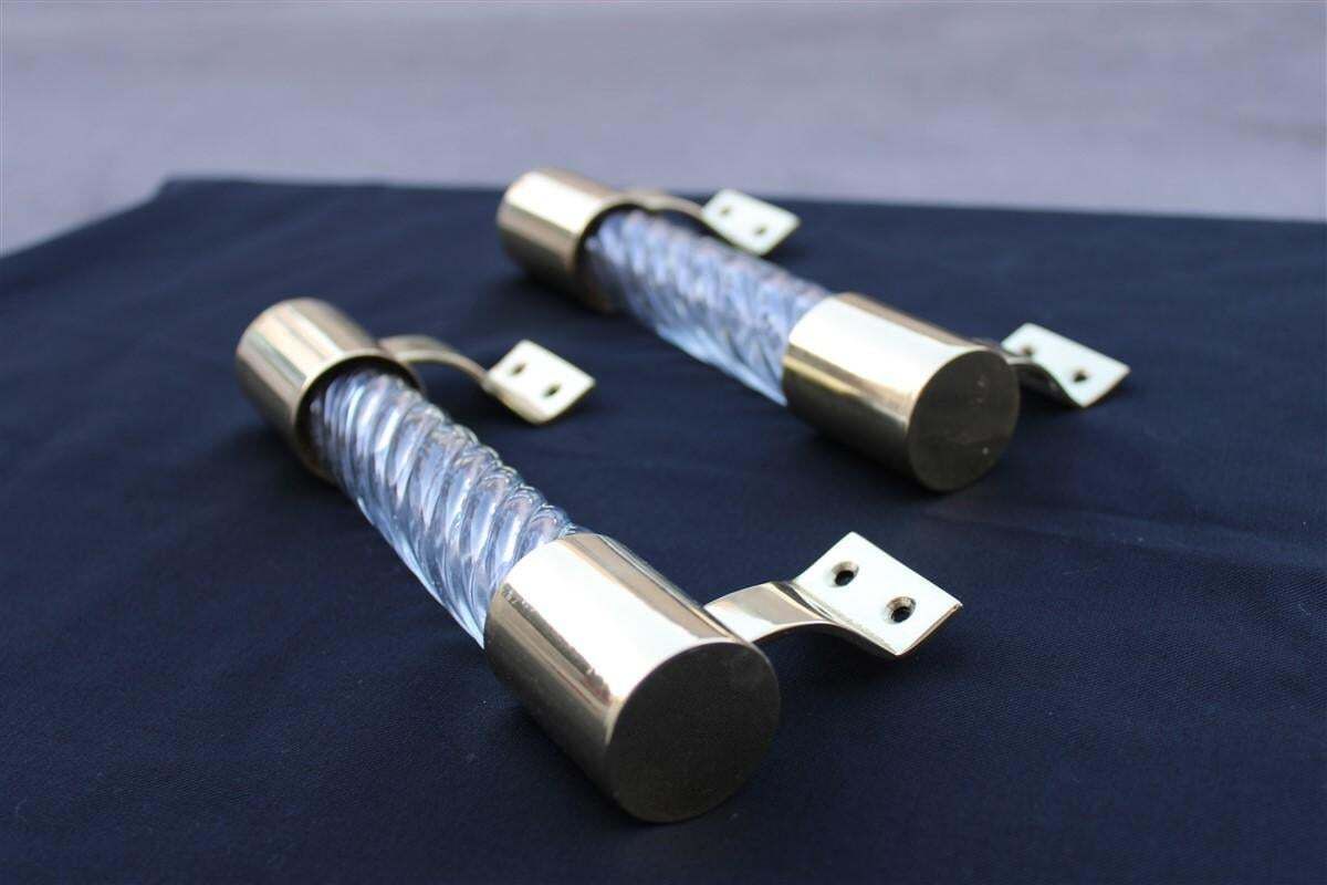 Pair Of Venini Handles In Murano Glass Torcello And Brass 1940s Gold photo vintage