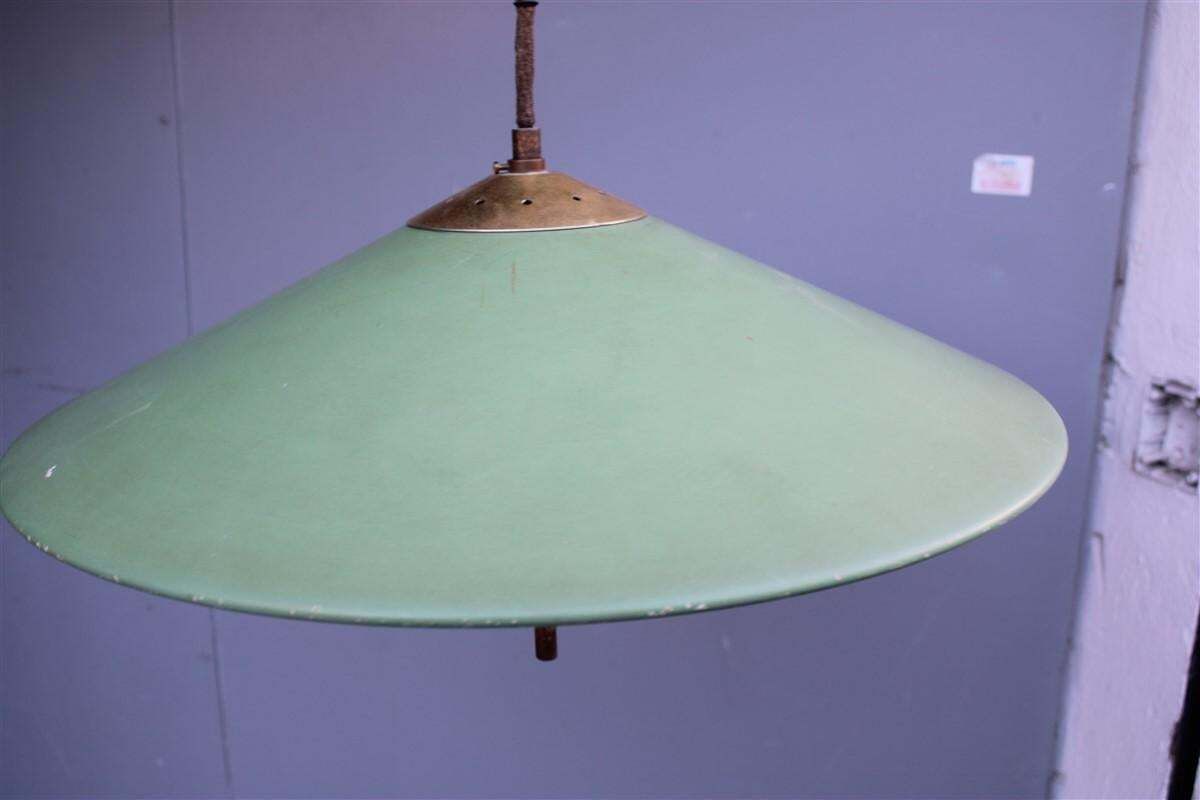 Mid Century Italian Design Chandelier Green Metal Brass Parts 1950s Ufo photo vintage