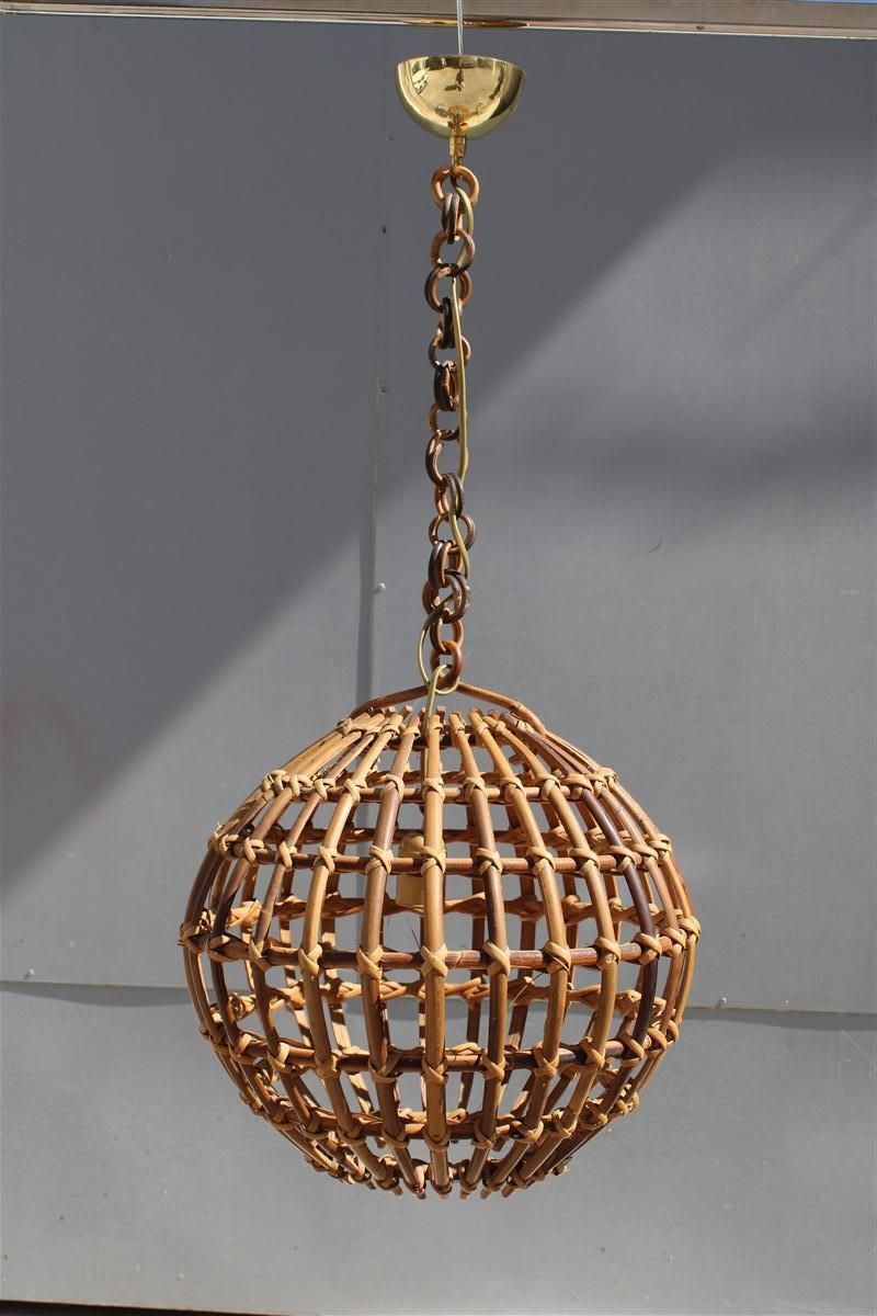 Bamboo And Round Italian Brass Chandelier Mid Century Albini Style 1950 photo furniture