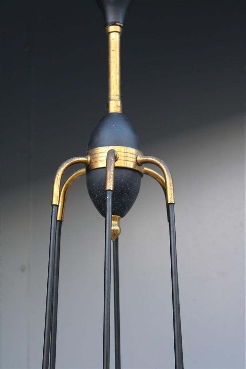 Lighting Round Mid Century Italian Stilnovo Style Chandelier Brass Murano Glass 1950 photo