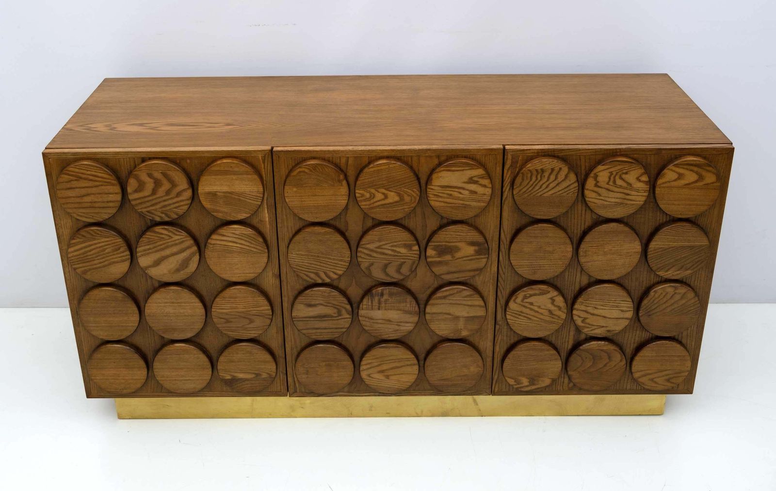 Brutalist Italian Chestnut Wood And Brass Bar Cabinet, 1970s photo Furniture