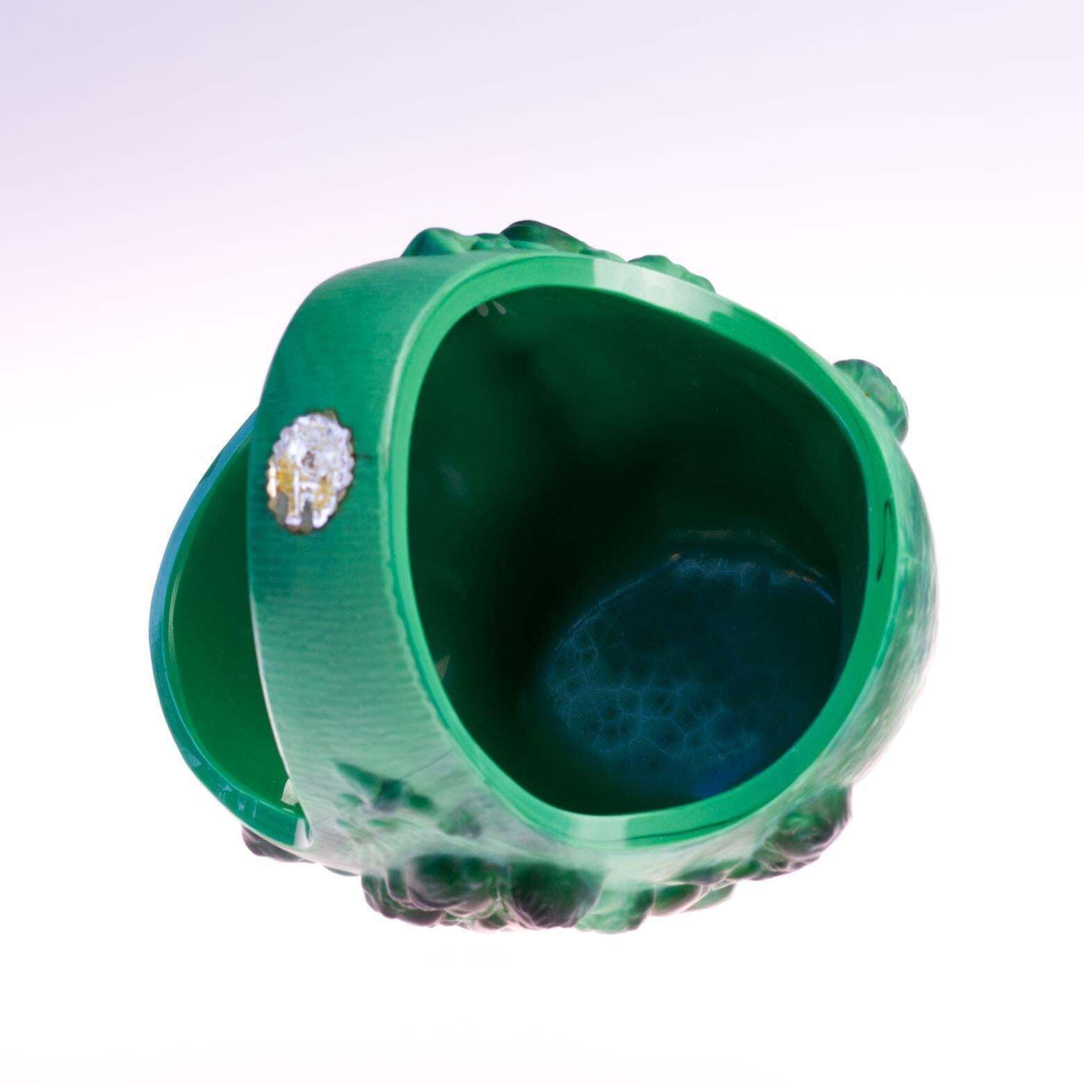 Original Art Deco Schlevogt Ingrid Malachite Green Glass Basket, 1930s photo vintage